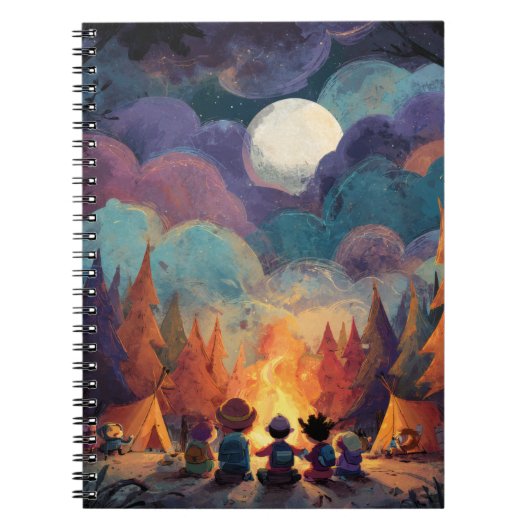 Whimsical Campfire Full Moon Notebook Notizblock (Vorderseite)