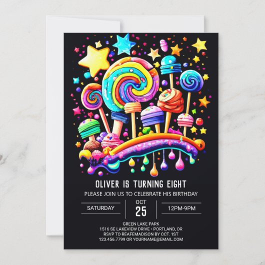 Whimsical Candyland Birthday Einladung (Vorderseite)
