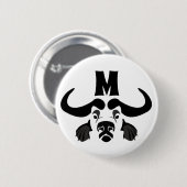Whimsical Cape Buffalo, in schwarzer Tinte Button (Vorne & Hinten)
