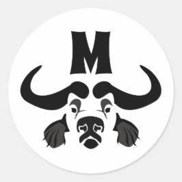 Whimsical Cape Buffalo, in schwarzer Tinte Runder Aufkleber