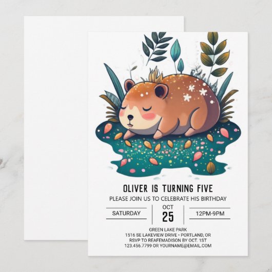 Whimsical Capybara Haven Geburtstag Einladung (Vorne/Hinten)