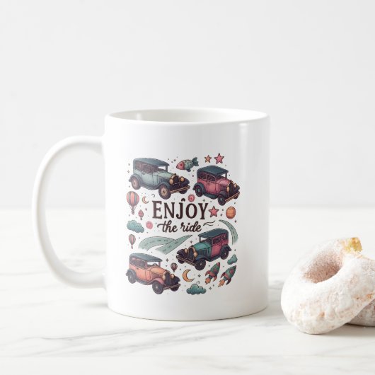 Whimsical Car & Cosmic Mug with Stars Kaffeetasse (Mit Donut)