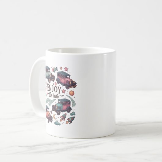 Whimsical Car & Cosmic Mug with Stars Kaffeetasse (Vorderseite Links)