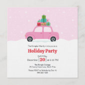 Whimsical Car with Christmas Gifts in Pink Einladung (Vorderseite)