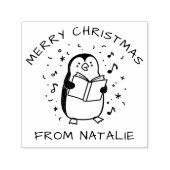 Whimsical Carol Singing Penguin Frohe Weihnachten Permastempel (Design)