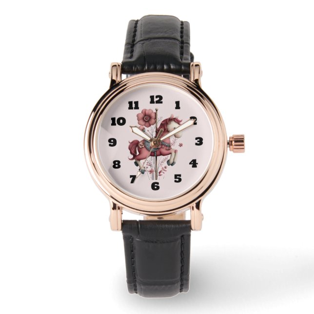 Whimsical Carousel Horse Image Armbanduhr (Vorderseite)