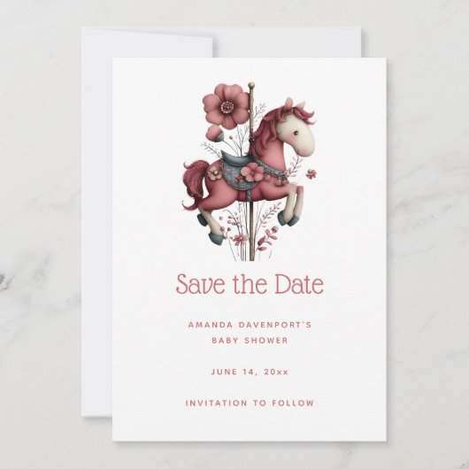 Whimsical Carousel Horse Image Baby Shower Save The Date (Vorderseite)