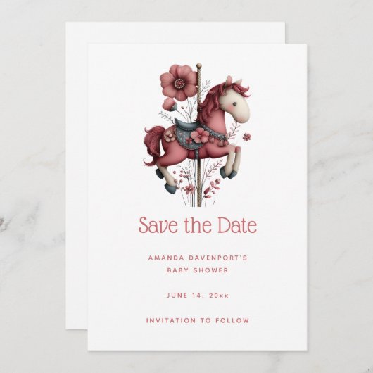 Whimsical Carousel Horse Image Baby Shower Save The Date (Vorne/Hinten)