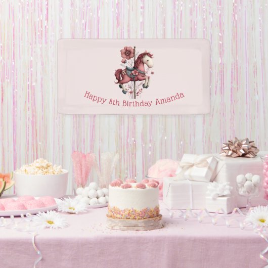 Whimsical Carousel Horse Image Birthday Banner (Party)