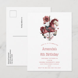 Whimsical Carousel Horse Image Birthday Einladungspostkarte