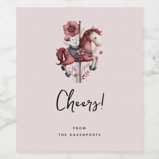 Whimsical Carousel Horse Image Cheers Weinetikett (Einzelnes Label)