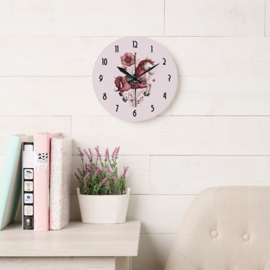 Whimsical Carousel Horse Image Große Wanduhr (Lesesaal)