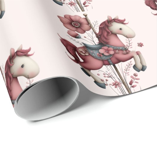 Whimsical Carousel Horse Image Pattern Geschenkpapier (Rolleneckpunkt)