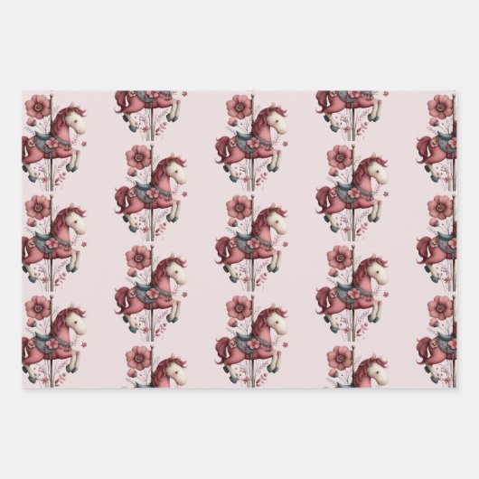 Whimsical Carousel Horse Image Pattern Geschenkpapier Set (Vorderseite 3)