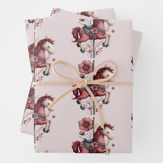Whimsical Carousel Horse Image Pattern Geschenkpapier Set (Beispiel)