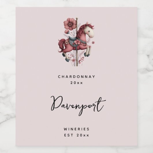 Whimsical Carousel Horse Image Wine Making Weinetikett (Einzelnes Label)