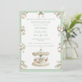 Whimsical Carousel Sage Green Baby Dusche Einladung (Stehend Vorderseite)