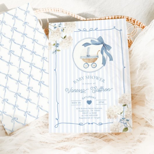 Whimsical Carriage French nursery Blue Baby shower Einladung