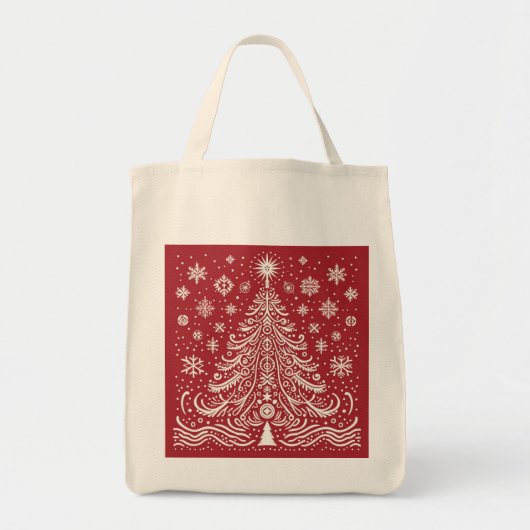 Whimsical Carryall: Folk Art Weihnachtsbaum Tasche (Vorne)
