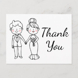 Whimsical Cartoon Bride Groom Wedding Vielen Dank Postkarte