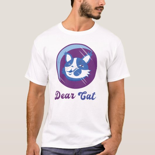 Whimsical Cartoon Cat Graphic - Charming Blue T-Shirt (Vorderseite)