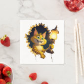 Whimsical Cartoon Cat Holen einer Lampe durch eine Serviette (Beispiel)