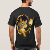 Whimsical Cartoon Cat Holen einer Lampe durch eine T-Shirt (Rückseite)