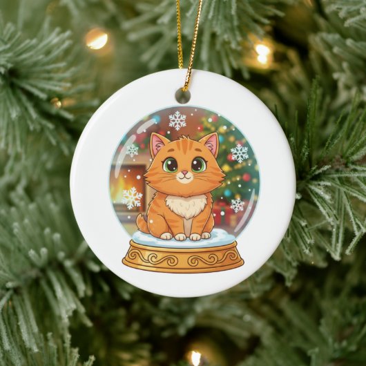 Whimsical Cartoon Cat in Snow Globe Christmas Keramik Ornament (Baum)