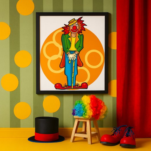 Whimsical Cartoon Clown mit hellen Farben Poster