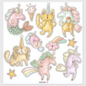 Whimsical Cartoon Doodle Unicorns Illustrationen Aufkleber (Blatt)