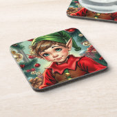 Whimsical Cartoon Elf | Christmas Getränkeuntersetzer (Linke Seite)