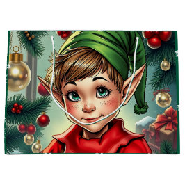 Whimsical Cartoon Elf | Christmas Große Geschenktüte