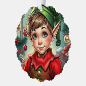 Whimsical Cartoon Elf | Christmas Ornament Karte (Links)