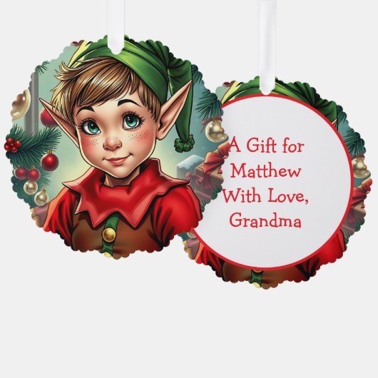 Whimsical Cartoon Elf | Christmas Ornament Karte (Vorderseite/Rückseite)