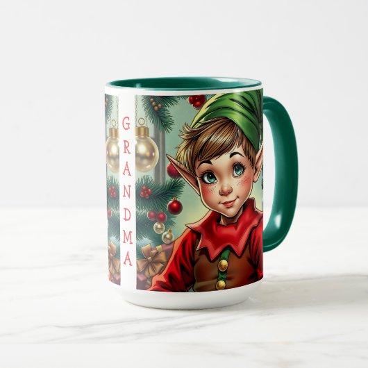 Whimsical Cartoon Elf | Christmas Personalized Tasse (VorderseiteRechts)