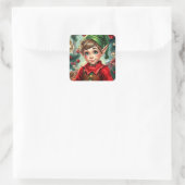 Whimsical Cartoon Elf | Christmas Quadratischer Aufkleber (Tasche)