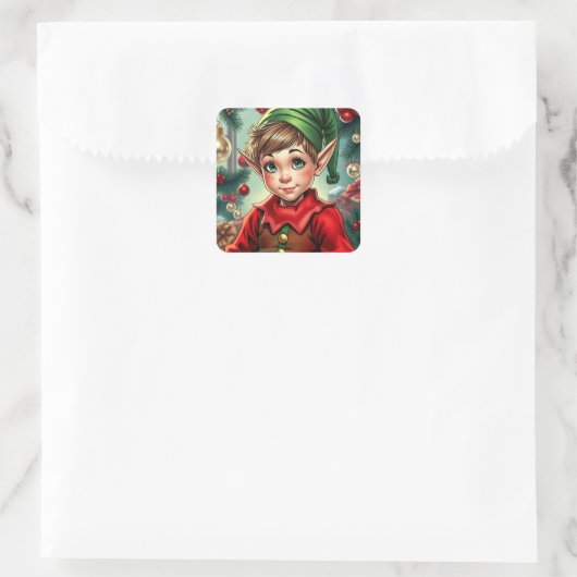 Whimsical Cartoon Elf | Christmas Quadratischer Aufkleber (Tasche)