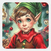 Whimsical Cartoon Elf | Christmas Quadratischer Aufkleber (Vorderseite)