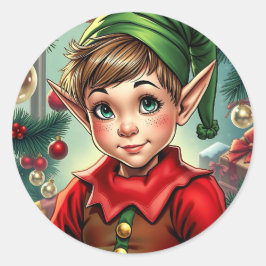 Whimsical Cartoon Elf | Christmas Runder Aufkleber
