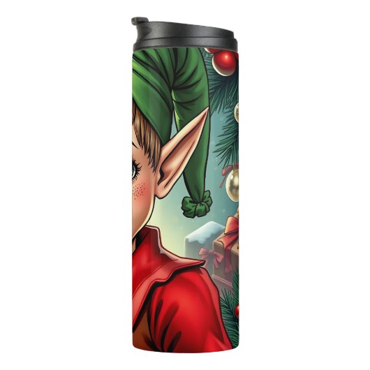 Whimsical Cartoon Elf | Christmas Thermosbecher (Nach rechts gedreht)