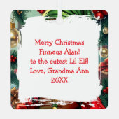 Whimsical Cartoon Elf | Personalized Christmas Ornament Aus Metall (Rückseite)