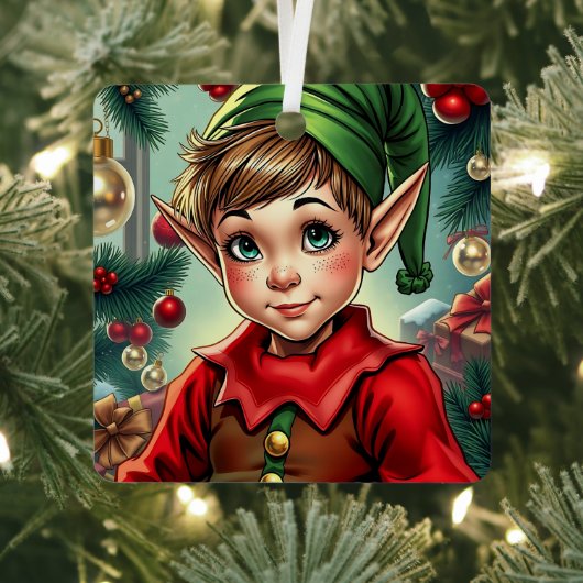 Whimsical Cartoon Elf | Personalized Christmas Ornament Aus Metall (InSitu)