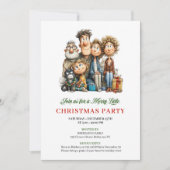 Whimsical Cartoon Family Red Green Holiday Invite Einladung (Vorderseite)