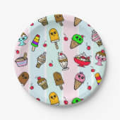Whimsical Cartoon Ice Cream Girl's Birthday Party Pappteller (Vorderseite)