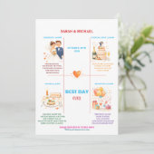 Whimsical Cartoon Icons Wedding Timeline Program Programm (Stehend Vorderseite)