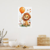Whimsical Cartoon Lion Cub Holding Ballon Digital Poster (Küche)