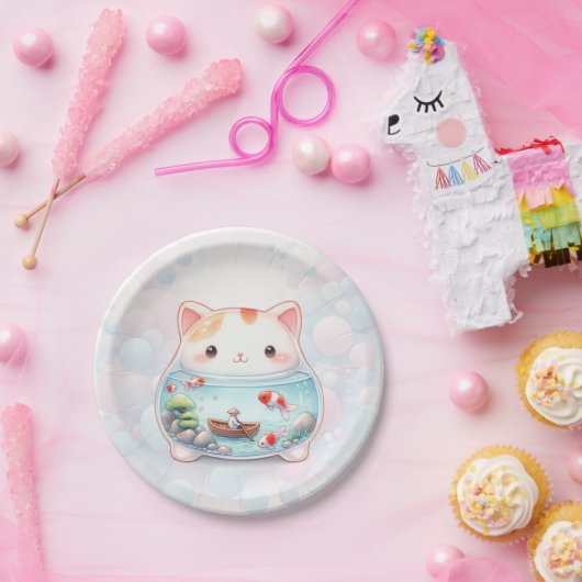 Whimsical Cat Adventure Birthday Paper Plate Pappteller (Party)