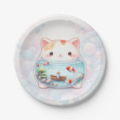 Whimsical Cat Adventure Birthday Paper Plate Pappteller (Vorderseite)