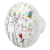 Whimsical Cat and Bee Door Knob Keramikknauf (Rechts)