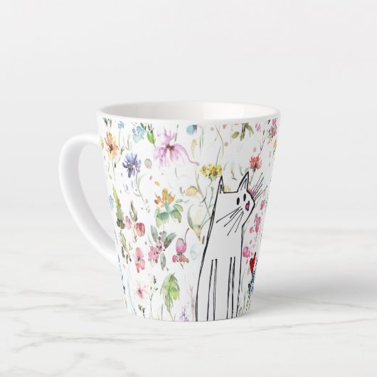 Whimsical Cat and Bee Latte Tasse (Linke Ecke)